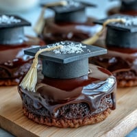 Graduation sugar cookies topped with fondant mortarboard hats, perfect for celebrating academic achievements.