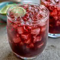 Vibrant Dragon Drink Refresher with coconut milk, fresh dragon fruit, and strawberries served over ice.
