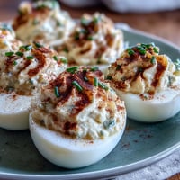 Creamy deviled eggs with paprika and chives, a classic appetizer perfect for parties and potlucks.