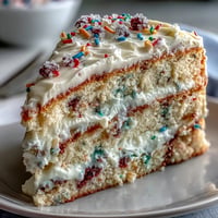 Festive Spring Birthday Party Funfetti Dip Cake adorned with vibrant rainbow sprinkles.